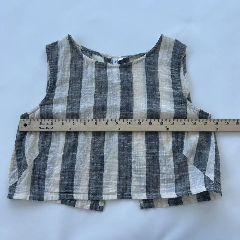 Osei Duro Womens Crop Linen Like Tank Split Back Wide Stripes Small Garmentory - Picture 3 of 5